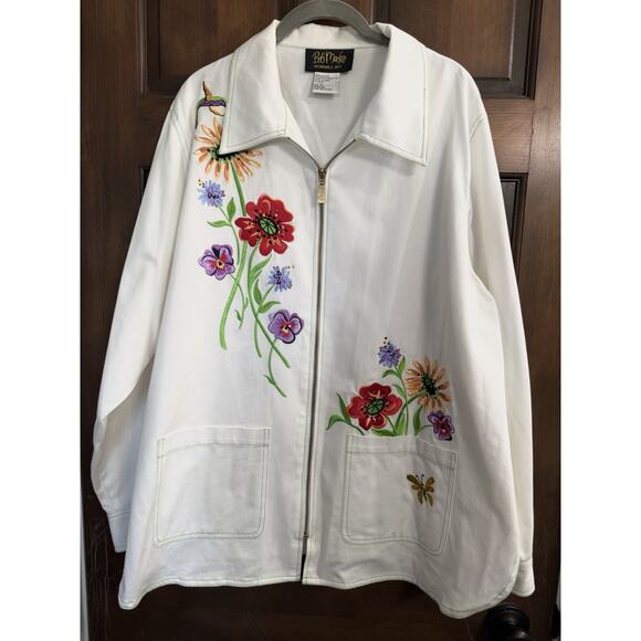 Bob Mackie | Wearable Art Embroidered Floral Hummingbird Full Zip Jacket- 1X - Picture 3 of 9